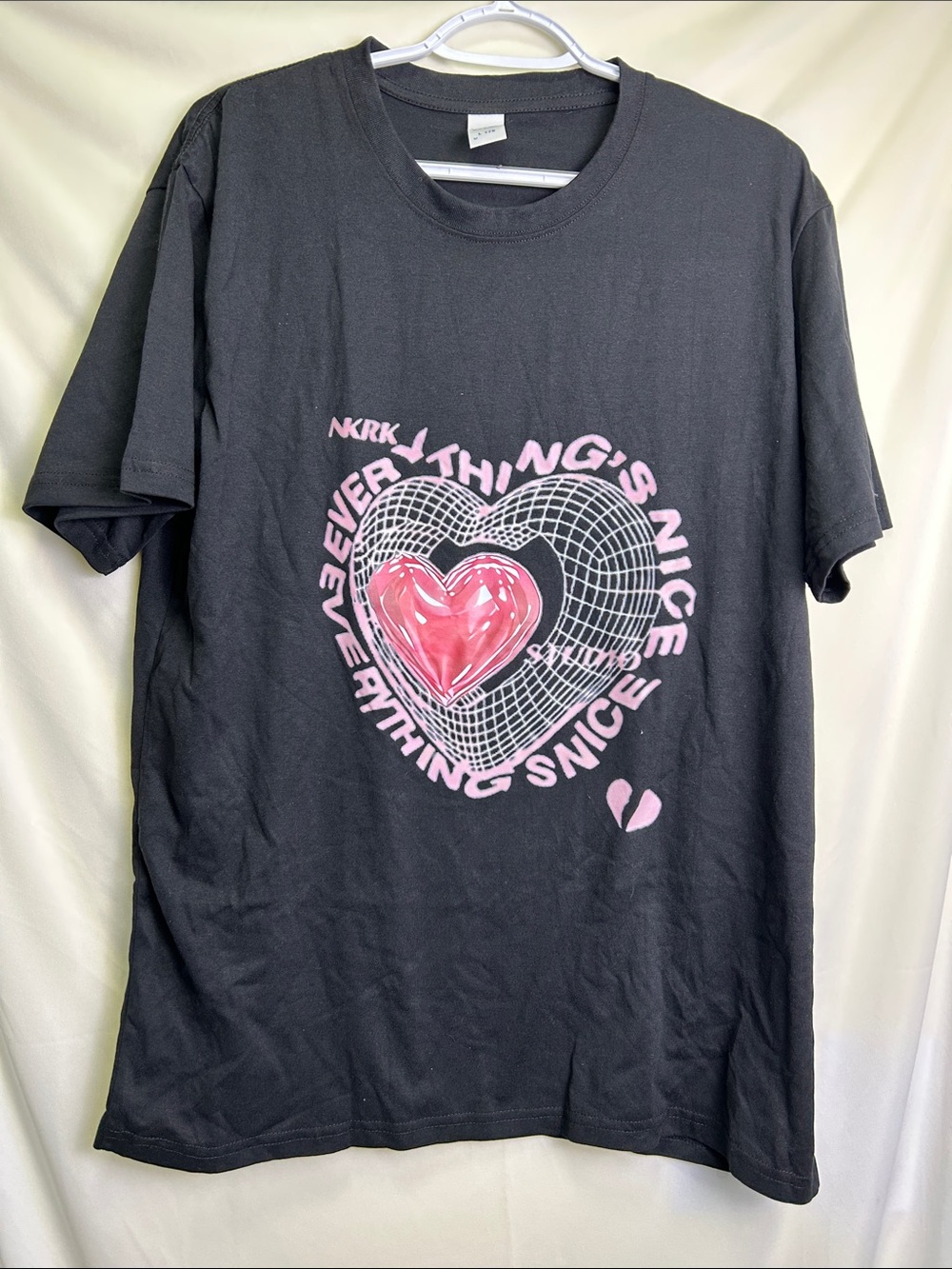 Black Short Sleeve Tee with Pink Heart Graphic